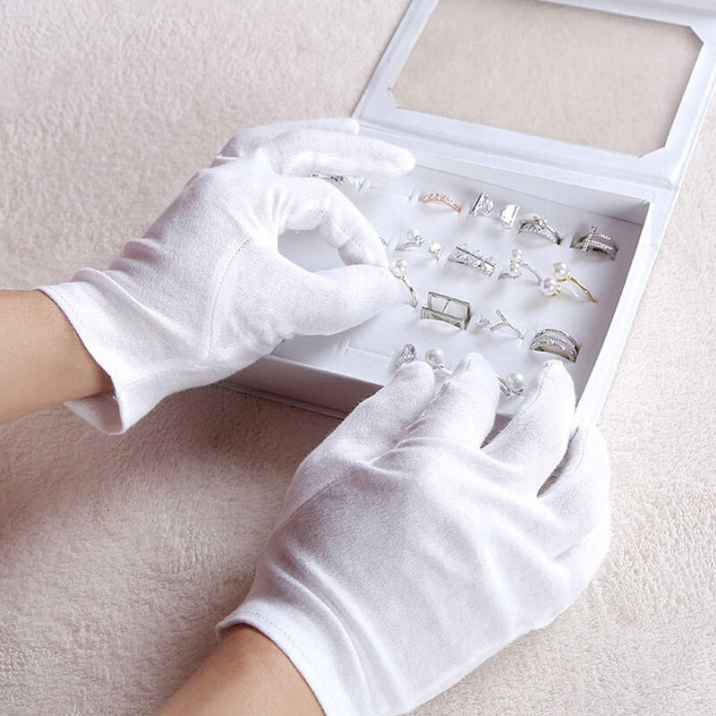 Baige White Gloves Ceremonial Gloves Anti-sweat Wearing Parade Driving Thickened Labor Insurance Jewelry Performance 12 Pairs