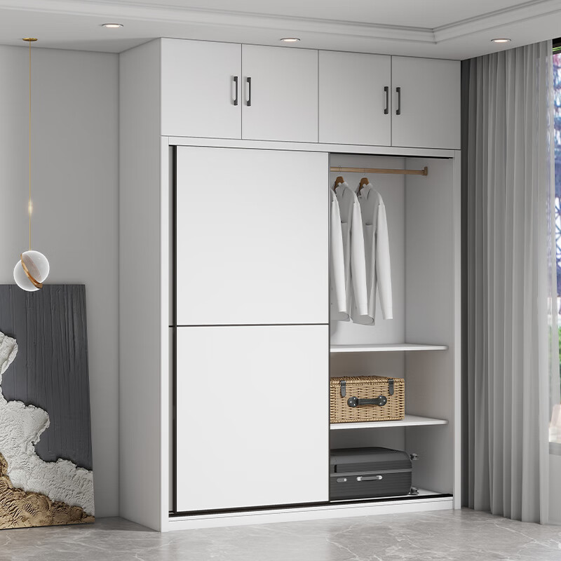 Sliding door wardrobe home bedroom simple assembly rental wardrobe sturdy and durable small wooden children's cabinet warm white 120cm long main cabinet reinforced and thickened assembly self-installation delivered to downstairs