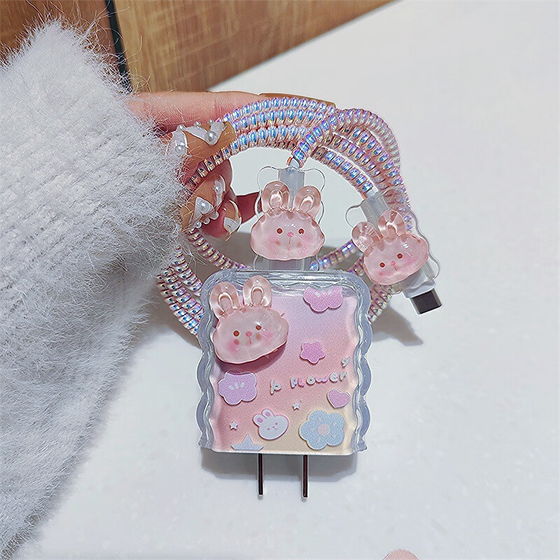 Mo Peng mobile phone charging cable protective cover to prevent breakage data cable protective cover 66w/88w suitable for Huawei mate70/pura70pro/pura80pro/50 Honor 100pro Huawei 66W/88W single head cover painted stack transparent pink rabbit head