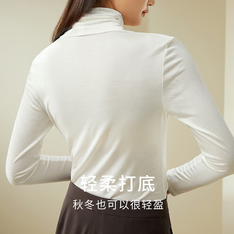 Jinsanta Bottoming Shirt Women's Silk Mulberry Silk Autumn and Winter Warm Slim Pile Collar Stand Collar Muscle Bottoming Shirt Autumn High Collar - White 2XL