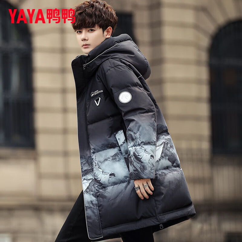Yaya (YAYA) new national standard down jacket for men and women, winter thickened warm hooded mid-length loose coat for young couples