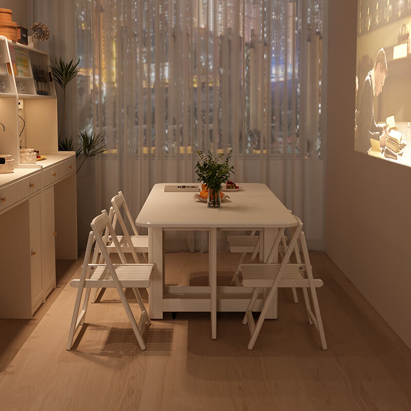 Isabel solid wood sideboard integrated wall cabinet folding dining table small apartment simple restaurant multi-functional storage locker 0.87 meters high cabinet white
