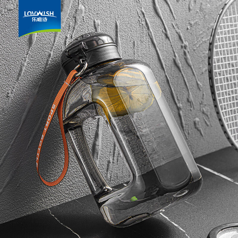 Levi's Water Cup Large Capacity Men's Ton Cup Ton Bucket Summer Sports Water Bottle Outdoor Portable Space Cup Fitness Dundon Bucket Gray Black Comes with Straw-Top Rope 1200ml 1