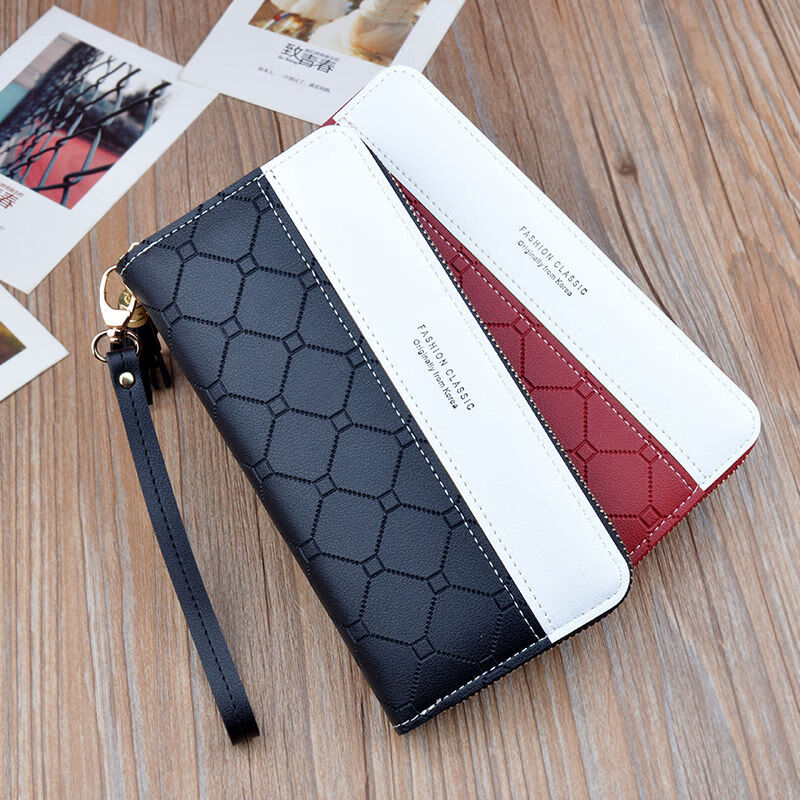 Yizhuchun 2024 new wallet women's long zipper tassel mobile phone bag contrasting color large capacity coin wallet bag a pink