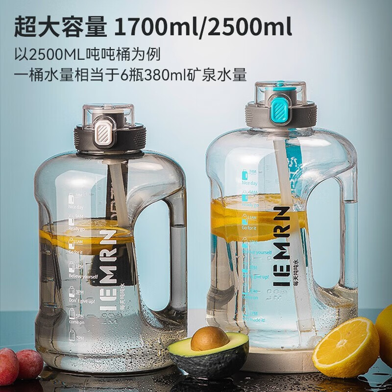 NRMEi water cup ultra-large capacity student sports fitness kettle for men and women tons of net celebrity fitness portable high temperature resistant new model dark night black thickened tritan material 1800ml