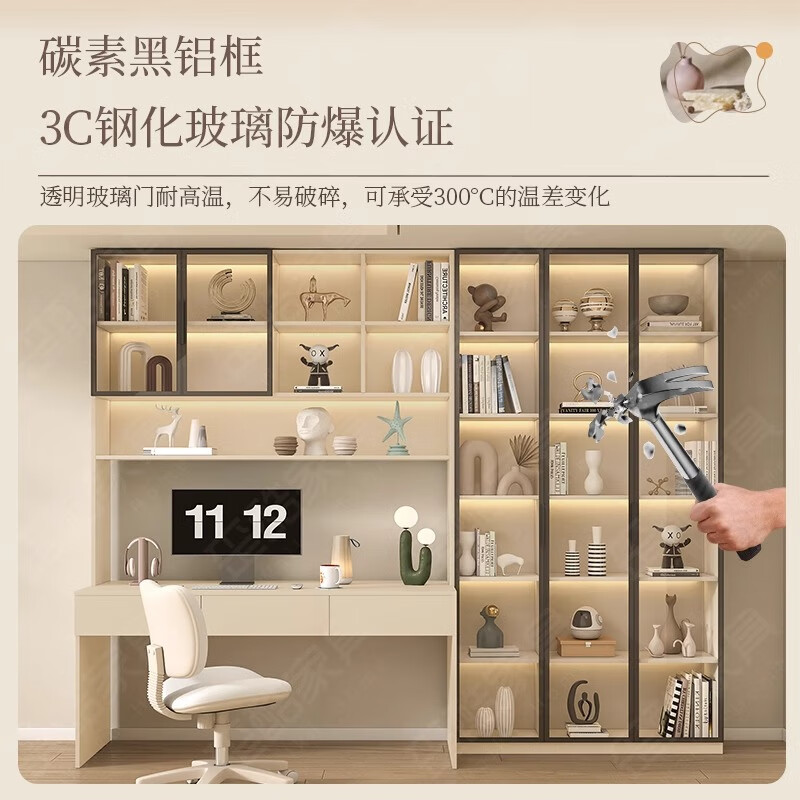 Mengsu customized desk and bookshelf integrated light luxury bedroom corner wardrobe desk and bookcase combination home office computer desk Cream Apricot 120 computer desk + 120 wardrobe