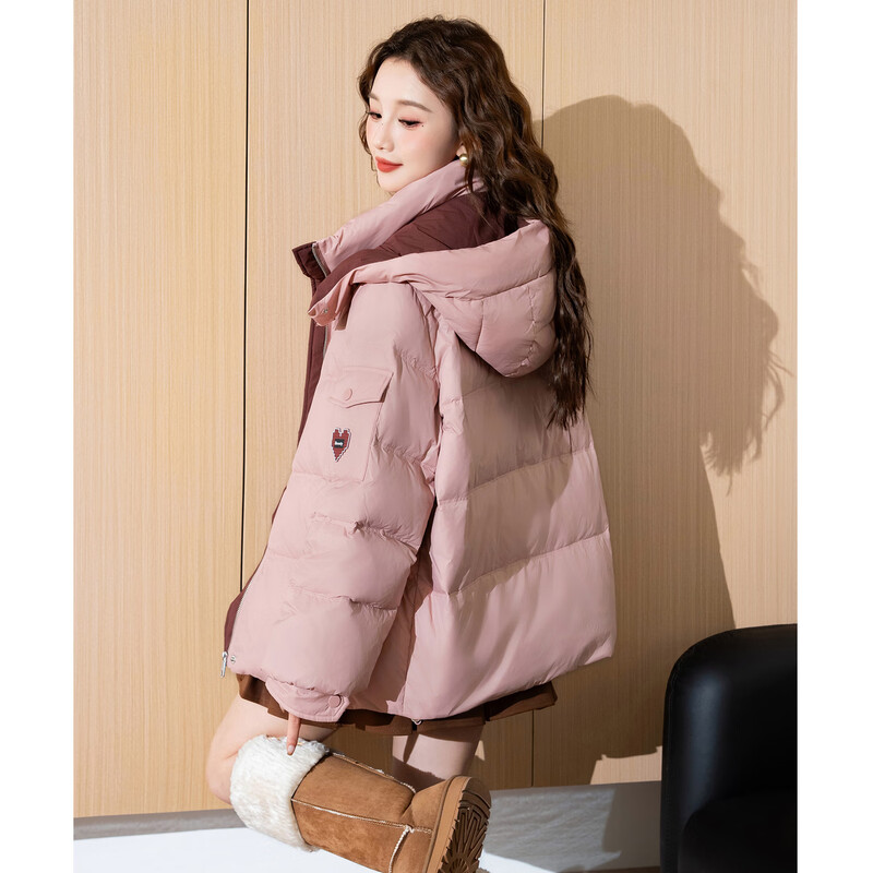 TonLion 2025 Women's Down Jacket Hooded Bread Jacket Loose Casual Versatile Trendy Leather Powder/Second Batch S