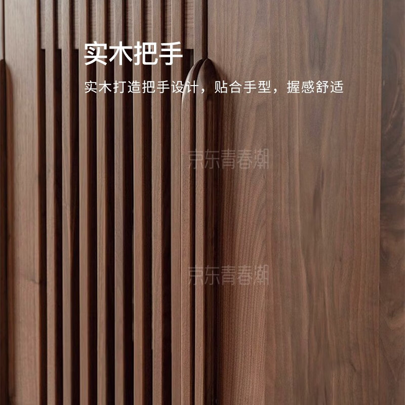 Youthful and trendy black walnut solid wood wardrobe, bedroom wardrobe, five-door wardrobe, new Chinese grille wardrobe, five doors (210*60*220cm)