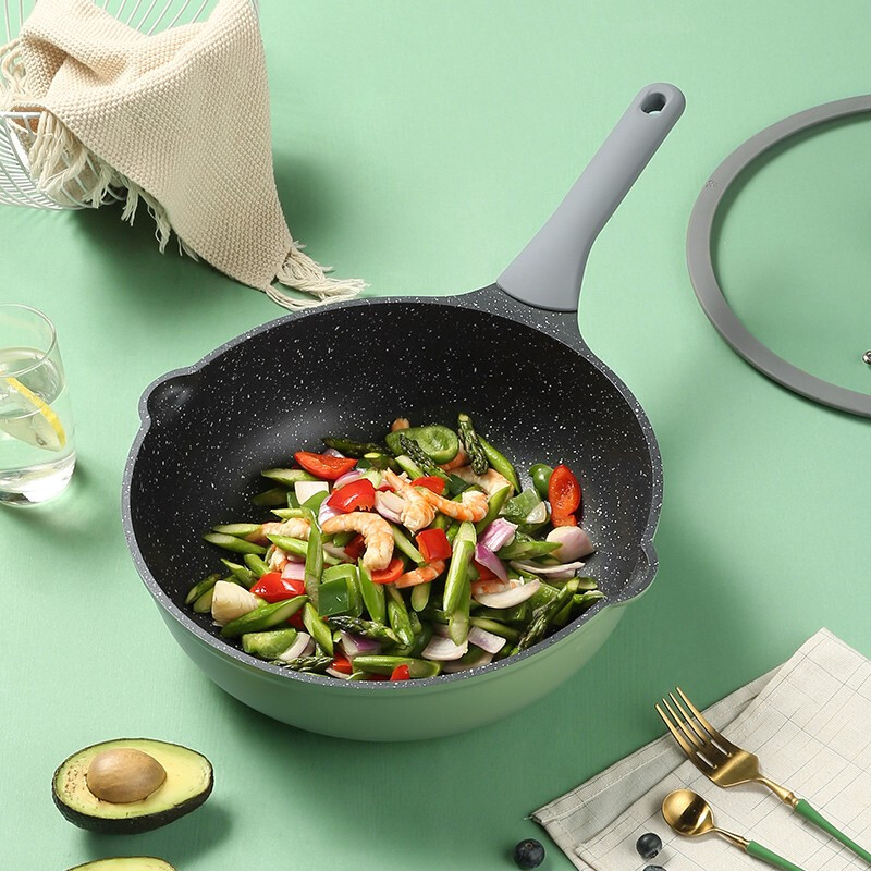 COOKER KING non-stick pot set, medical stone color wok and pan, special wok for gas induction cooker, wok, frying pan, milk pot combination, 3-piece set