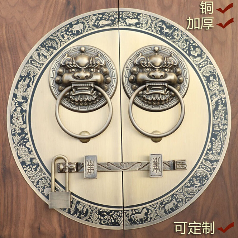 Jingsuo antique door lock handle hand-style copper door knocker villa courtyard wooden door bolt latch handle 44cmA style-2