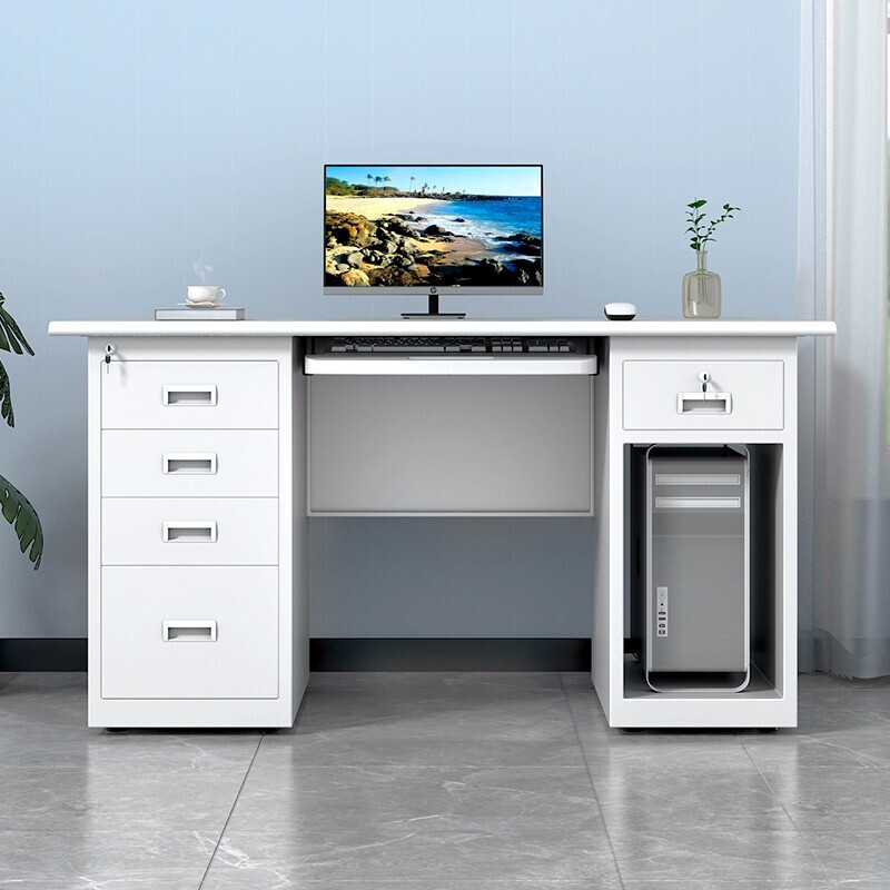 KINKOCCL steel desk iron table staff desk financial desk with lock and drawer 1.4 meters five buckets and one empty