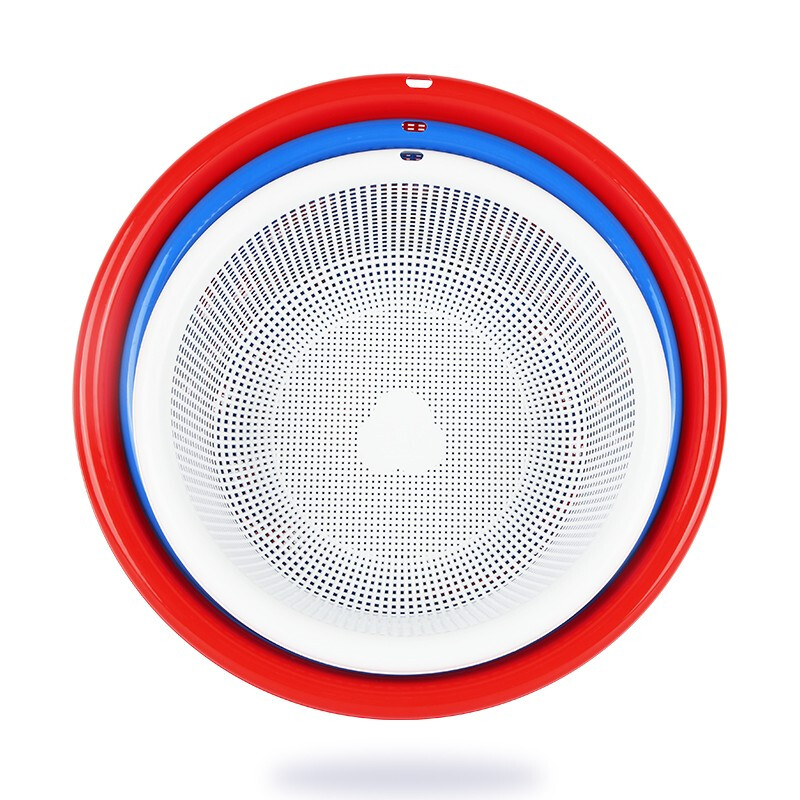 Camellia Lehui round sieve plastic basket round thickened vegetable basket storage large organizer kitchen drain blue household red 35.8CM