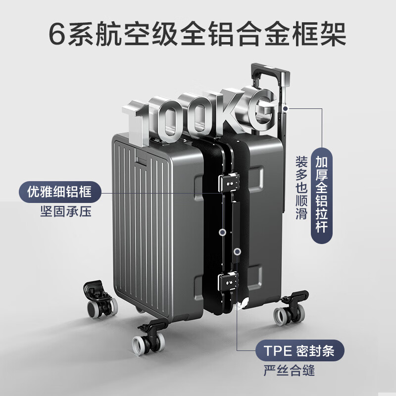 Made in Tokyo, Boundless one-touch front-opening aluminum frame suitcase, men's and women's large boarding suitcase, graphite gray 20 inches