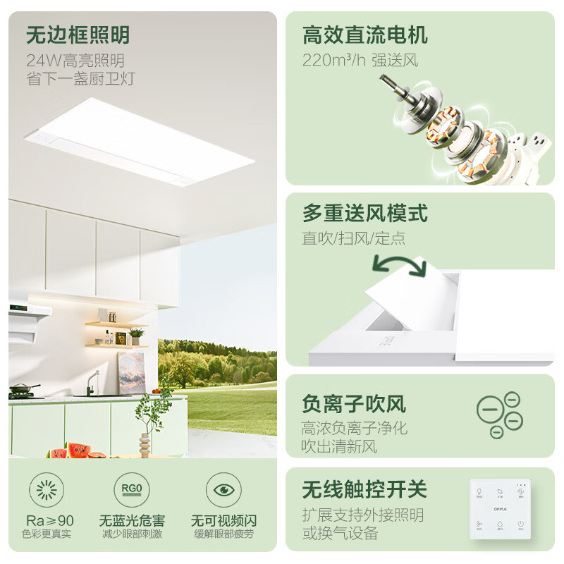Op Lighting Infinity DC Liangba Lighting Three-in-one Kitchen Fan Air Conditioner Fan Cooler Embedded LZ02