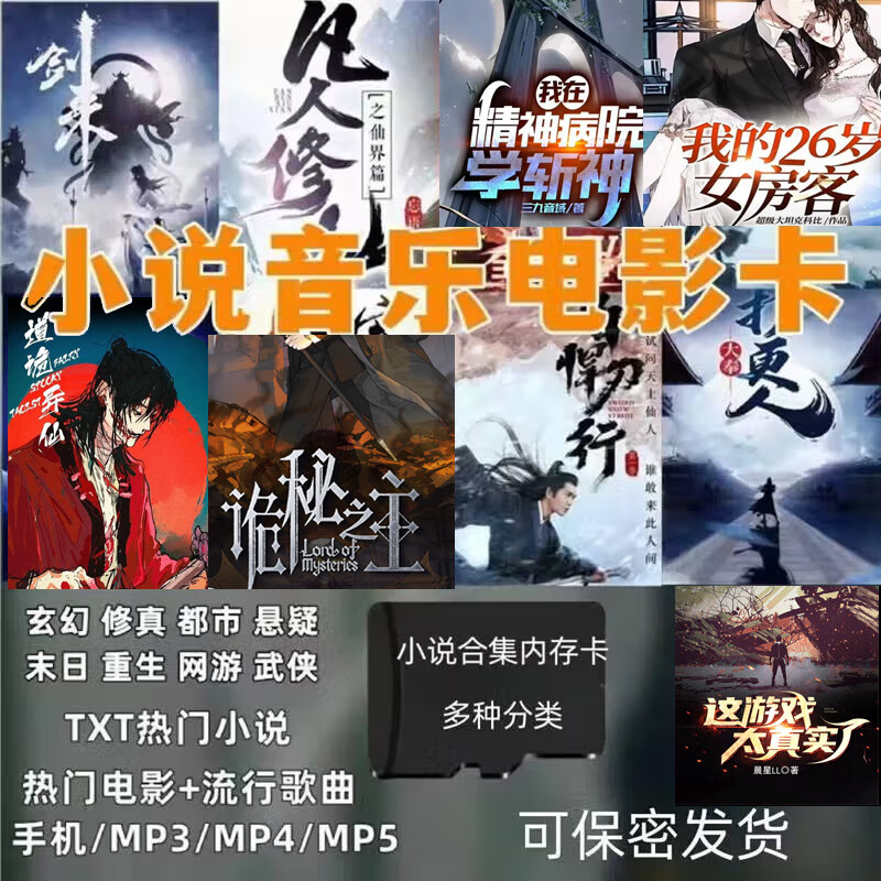 Fantasy novel memory card TXT format e-book MP3/MP4 popular songs and movies universal TF card 4GB Qidian Tomato popular 500 books