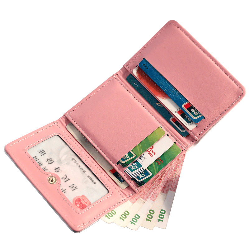 MAIWEINI women's short wallet with multiple card slots, coin purse, ultra-thin all-in-one card holder, cute birthday gift for girlfriend and wife, trendy bear, can hold ID card + banknotes, 6 card slots + transparent window + banknote slots