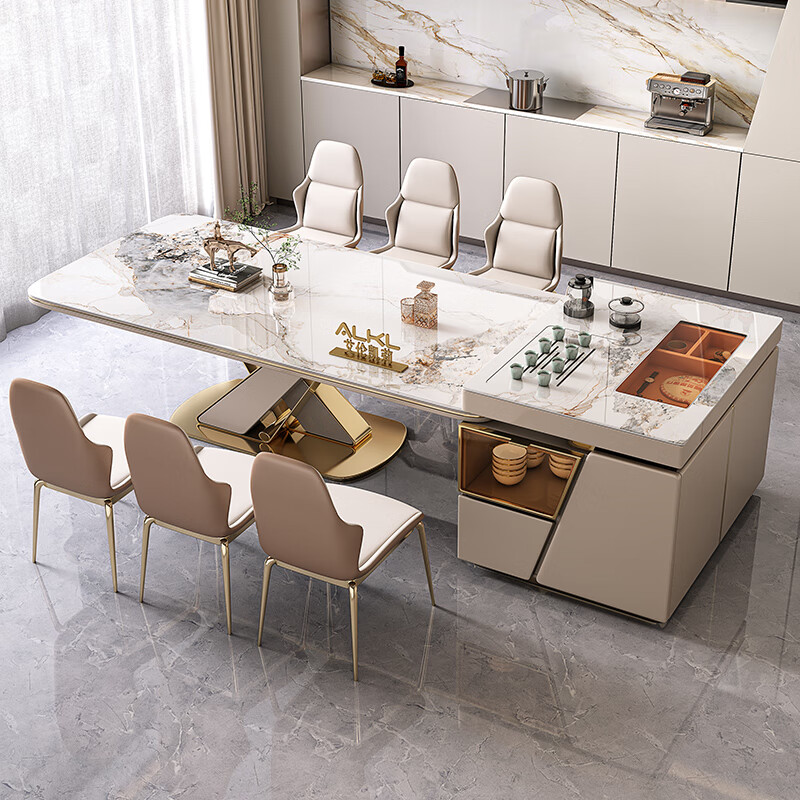 Ellen Kelly light luxury island dining table and tea table integrated retractable home high-end restaurant multi-functional slate dining table and chair combination 1.8M retractable high-end island dining table