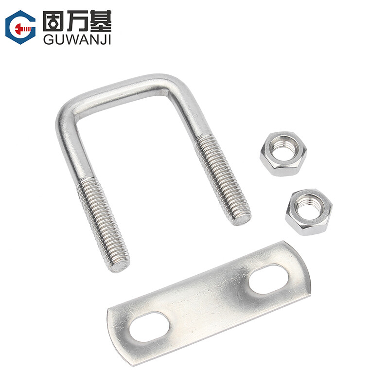 GUWANJI 304 stainless steel right-angle U-bolt U-tube clamp pipe clamp screw square clamp U-shaped screw nut set M6*20*50 (2 sets)