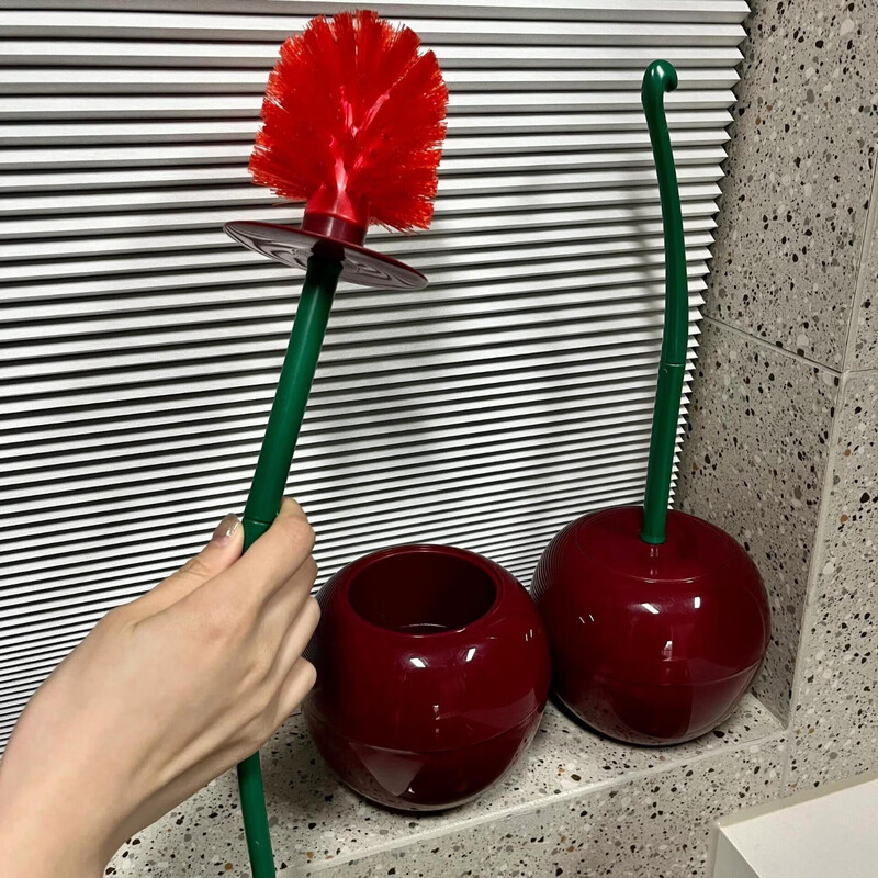 Cherry Toilet Brush Base Bathroom No Dead Angle 2024 New Creative Long Handle Plastic Soft Bristle Cleaning Brush Set Cherry Toilet Brush 1 Pack