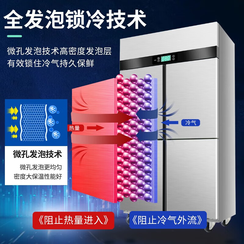 Meiling Smart Home four-door refrigerator commercial refrigeration and freezing dual-temperature freezer six-door large-capacity refrigerator catering kitchen hotel vertical stainless steel fresh-keeping cabinet four-door refrigerator refrigeration display cabinet full freezing-dual compressor enlarged four-door center beam defrost-stainless steel shelf