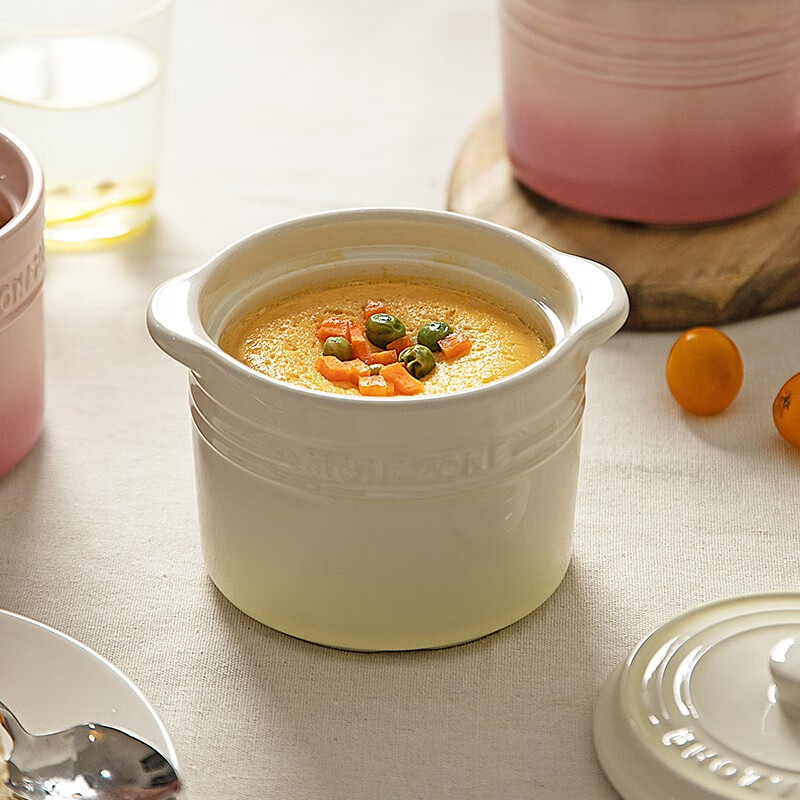 Modern housewife MONAZONE ceramic stew pot with lid and water-proof household roasted pear pot, bird's nest steaming pot, stew pot, small soup cup, gradient white stew pot 500ml