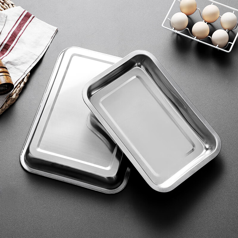 Xingfang Stainless Steel Dinner Plate Square Plate Deepened Square Plate Dinner Plate Commercial Baking Plate Deep Plate 40*30cm