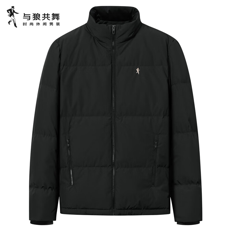 Dances with Wolves 90% goose down + graphene autumn and winter windproof stand-up collar men's down jacket 001 black 175