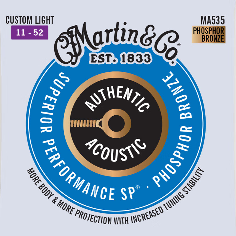 MARTIN Guitar Strings Folk Strings Complete Set of Acoustic Guitar Strings MA535 Phosphor Bronze (011-052)