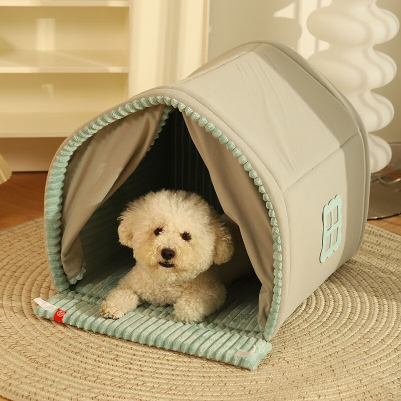 Huayuan pet kennel to keep small dogs warm in winter, enclosed pet dog bed, cat nest tent, universal indoor for all seasons, double door curtain cabin - steel frame anti-collapse and anti-deformation M 44*41*41 recommended within 15 pounds