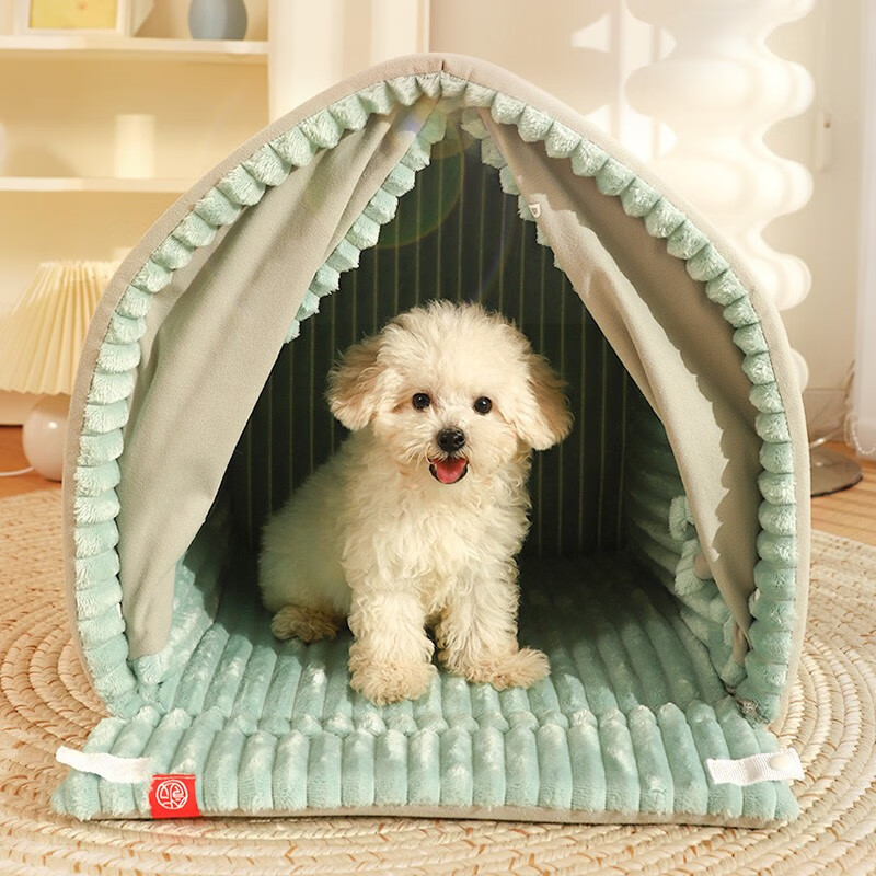 Huayuan pet kennel to keep small dogs warm in winter, enclosed pet dog bed, cat nest tent, universal indoor for all seasons, double door curtain cabin - steel frame anti-collapse and anti-deformation M 44*41*41 recommended within 15 pounds