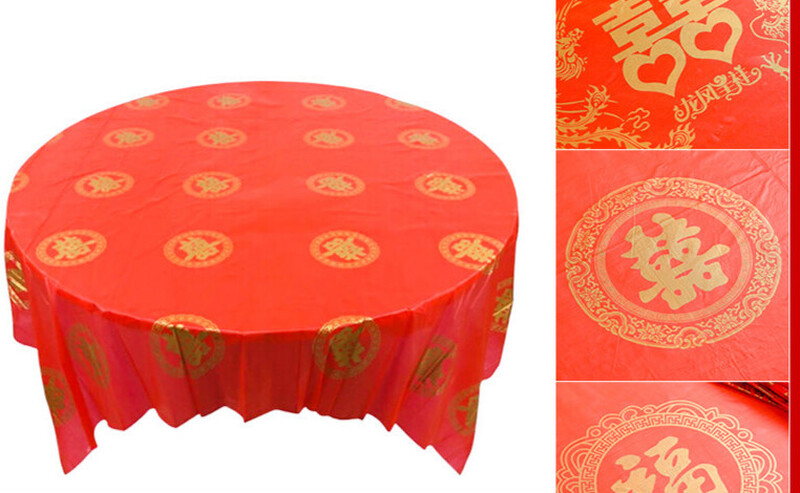 Extra thick disposable tablecloth for wedding red wedding banquet happy event round table thickened hotel tablecloth plastic pvc tablecloth waterproof and oil-proof 2.0m x 2.0m dragon and phoenix in auspiciousness 10 sheets extra thick
