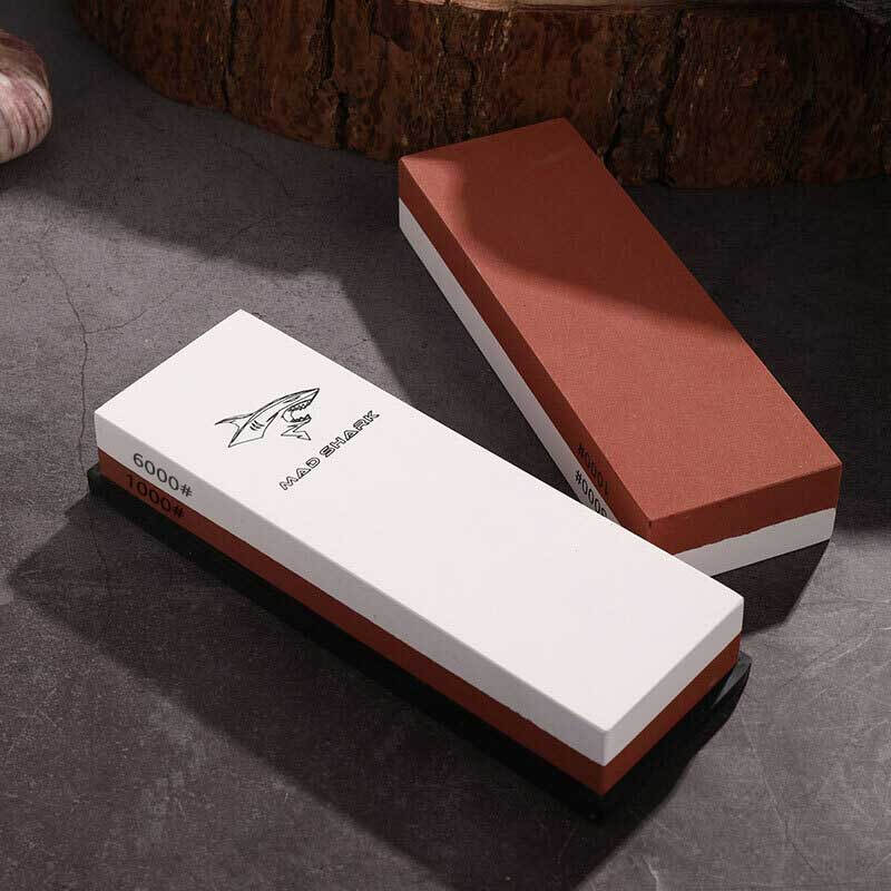 MAD SHARK German imported double-sided sharpening tool sharpening stone household anti-slip fine grinding coarse sharpening tool multifunctional 1000/6000 mesh white corundum sharpening stone + bamboo base