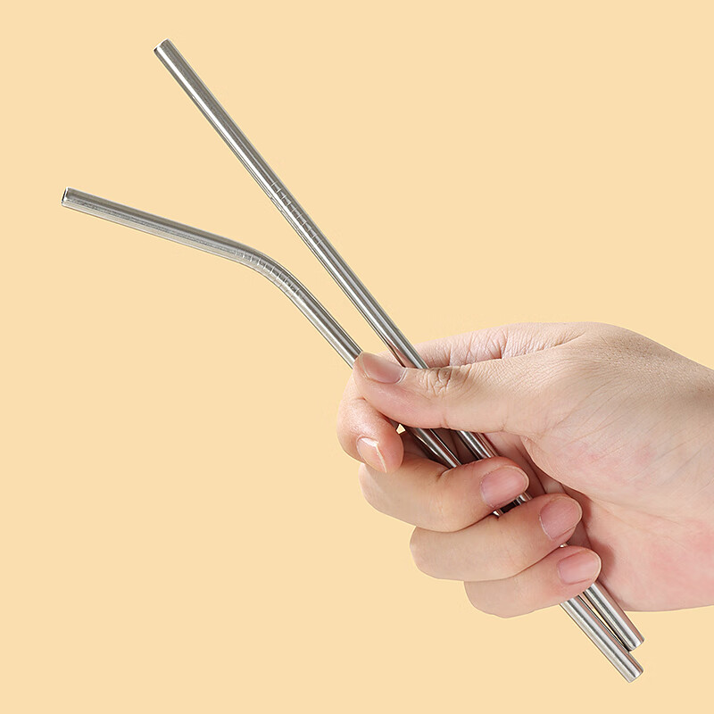 Baijie 304 stainless steel straws, non-disposable metal elbow creative milk tea long thick straws, two packs