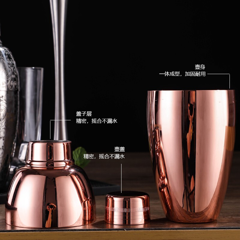 FEiNASi's new 304 stainless steel American cocktail shaker etched shaker three-stage shaker shaker shaker set American 500ml-old engraved style (set of 6)