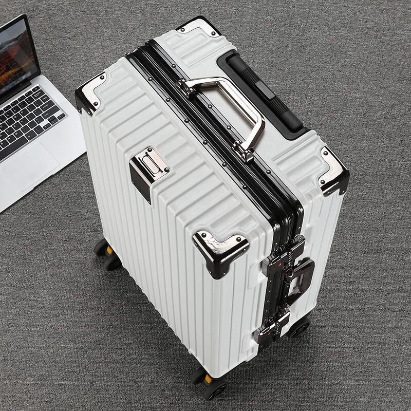 Qizhenge Large Capacity Luggage 30-inch Aluminum Frame Trolley Case Internet Celebrity Student Password Box Men and Women Moving Abroad Shipping Box Obsidian Black (Steel Nail Reinforced Aluminum Frame + Thickened Box) 30 Inch