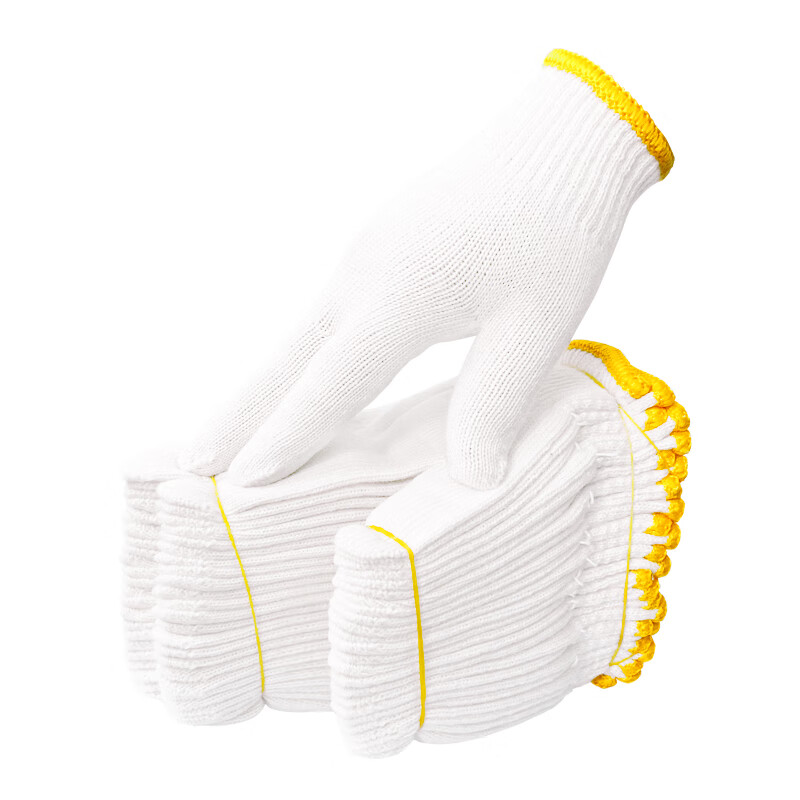 Shengfang gloves labor protection wear-resistant work anti-slip cotton thickened white cotton yarn cotton thread construction site gloves 550 yellow edge 60 pairs