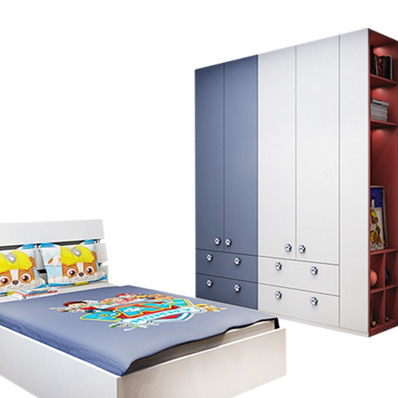Zhibang whole house customized tatami bed, high and low bed children's bed, customized multi-functional Paw Patrol children's room, single bed + 3.84, wardrobe + mattress + four-piece set