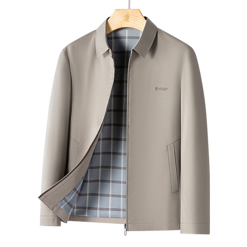 MONTAGUT Mulberry Silk Men's Breathable Jacket Casual Lapel Inner Plaid Solid Color Men's Jacket JC Khaki XL