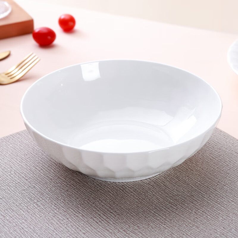 Sky Top ceramic large salad bowl serving bowl pure white relief bone china home hotel tableware 8-inch crystal series shallow bowl