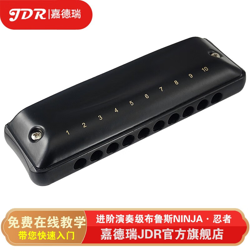 JDR imported gongs ten 10-hole blues harmonica NinJa ninja beginners as entry-level advanced playing matte black 10-hole Paddy scale C key - commonly used mode