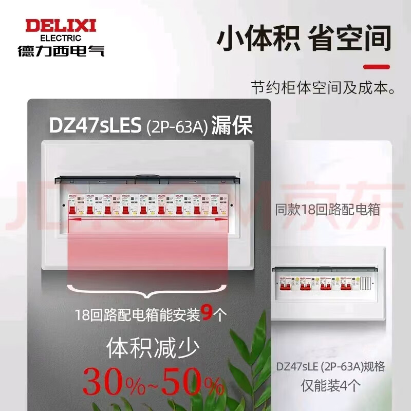 Delixi Electric leakage protector 1P+N 63A DZ47SLES small household miniature circuit breaker main switch air switch air switch with leakage protection