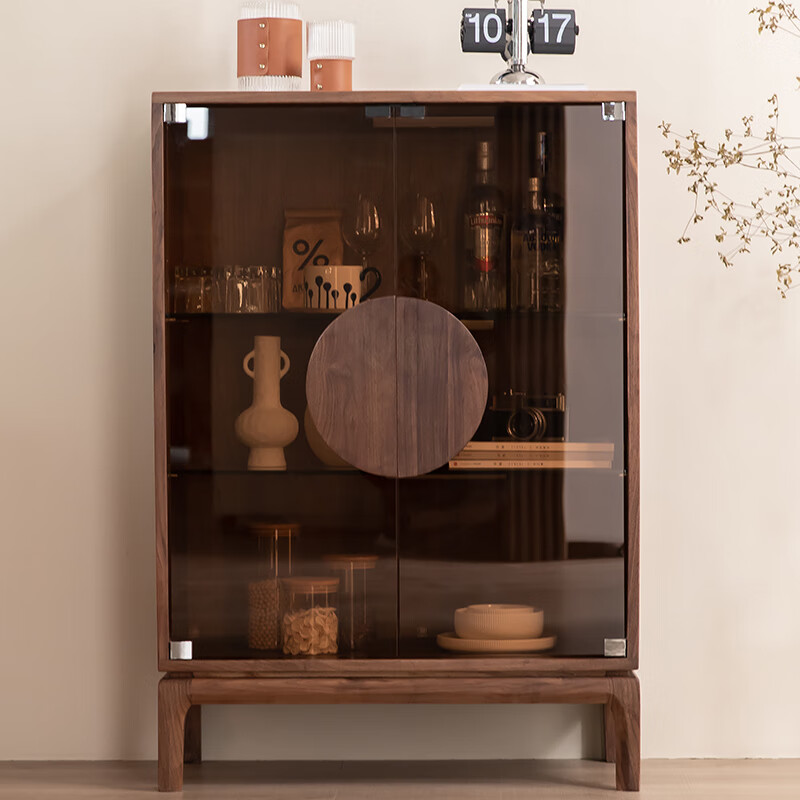 Yin Qingchun North American black walnut modern simple all solid wood dining side wine cabinet living room multifunctional sofa side cabinet corner cabinet North American black walnut (no auxiliary materials) double door