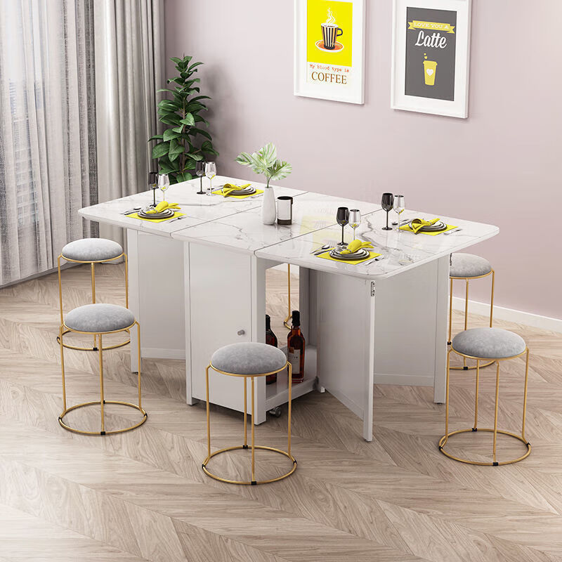 Supai dining table retractable folding dining table for home modern simple table and chair combination small apartment sideboard home dining table A style white marble 1.3m