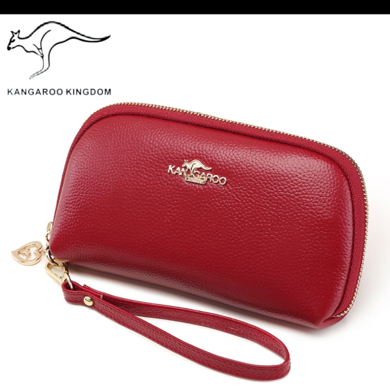 True Australian Kangaroo Wallet Women's Genuine Leather Large Capacity Multi-Card Slot Clutch Women's Handbag First Layer Cowhide Soft Leather Small Bag Women's Handbag Burgundy