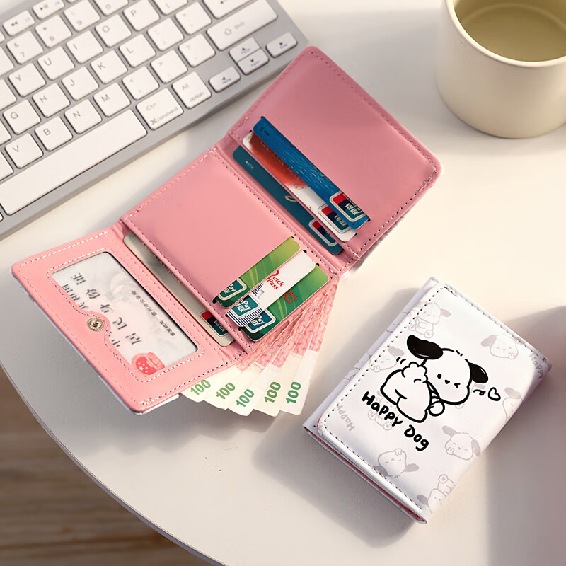 MAIWEINI women's short wallet with multiple card slots, coin purse, ultra-thin all-in-one card holder, cute birthday gift for girlfriend and wife, trendy bear, can hold ID card + banknotes, 6 card slots + transparent window + banknote slots