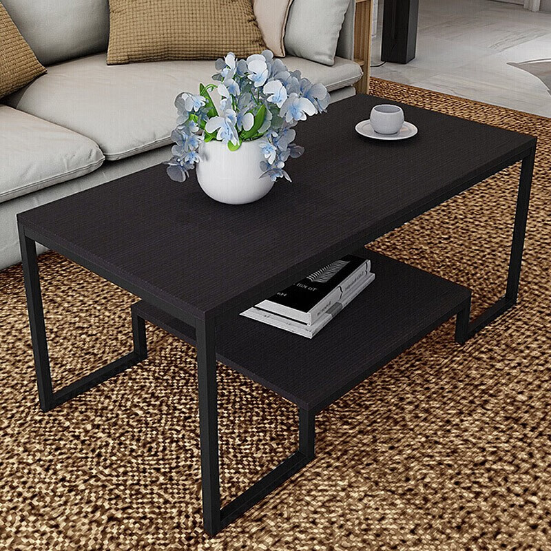 Shuaili coffee table living room small tea table double layer storage side table 100*50*42 black SL17086C