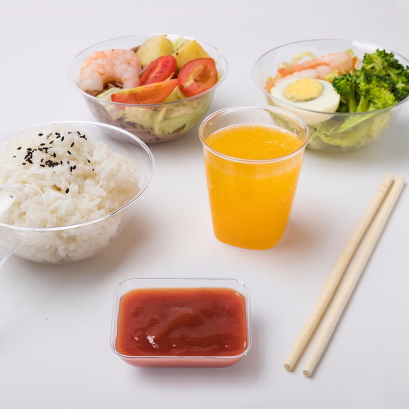 Petunia disposable crystal bowl cup set plastic plate transparent flavor plate sauce plate hard plastic hot pot rice bowl aviation bowl 300ml crystal bowl + chopsticks 100 sets disposable tableware