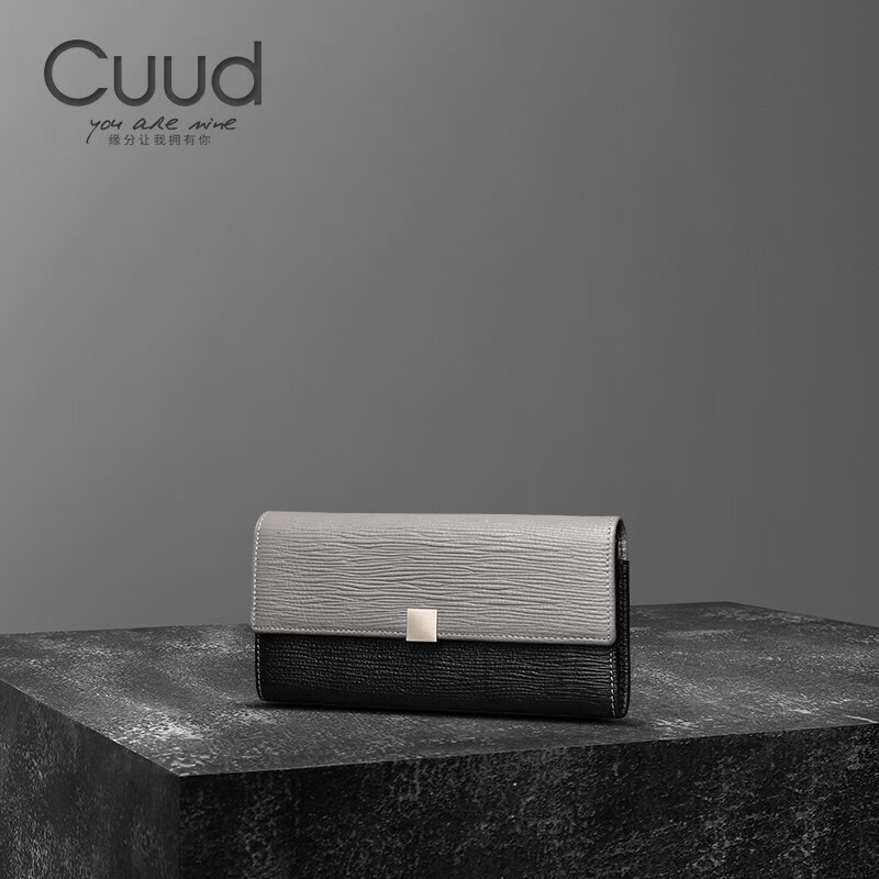 Cuud brand wallet women's long handbag coin purse large capacity clutch leather wallet birthday gift for girlfriend gray