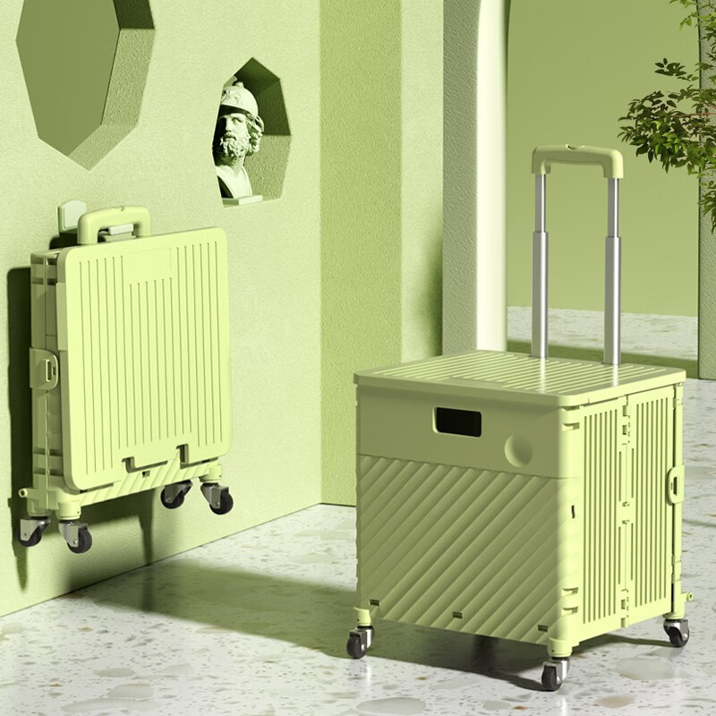 Schmitt grocery shopping cart, portable folding shopping trolley, trolley trolley, trailer for home delivery, light green 65L, upgraded thickened version, four-wheeled version