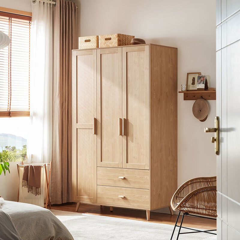 Lin's home log style wardrobe bedroom home simple rental wardrobe double door storage cabinet furniture AC12D 1.58*2.04m four door wardrobe (with drawers)